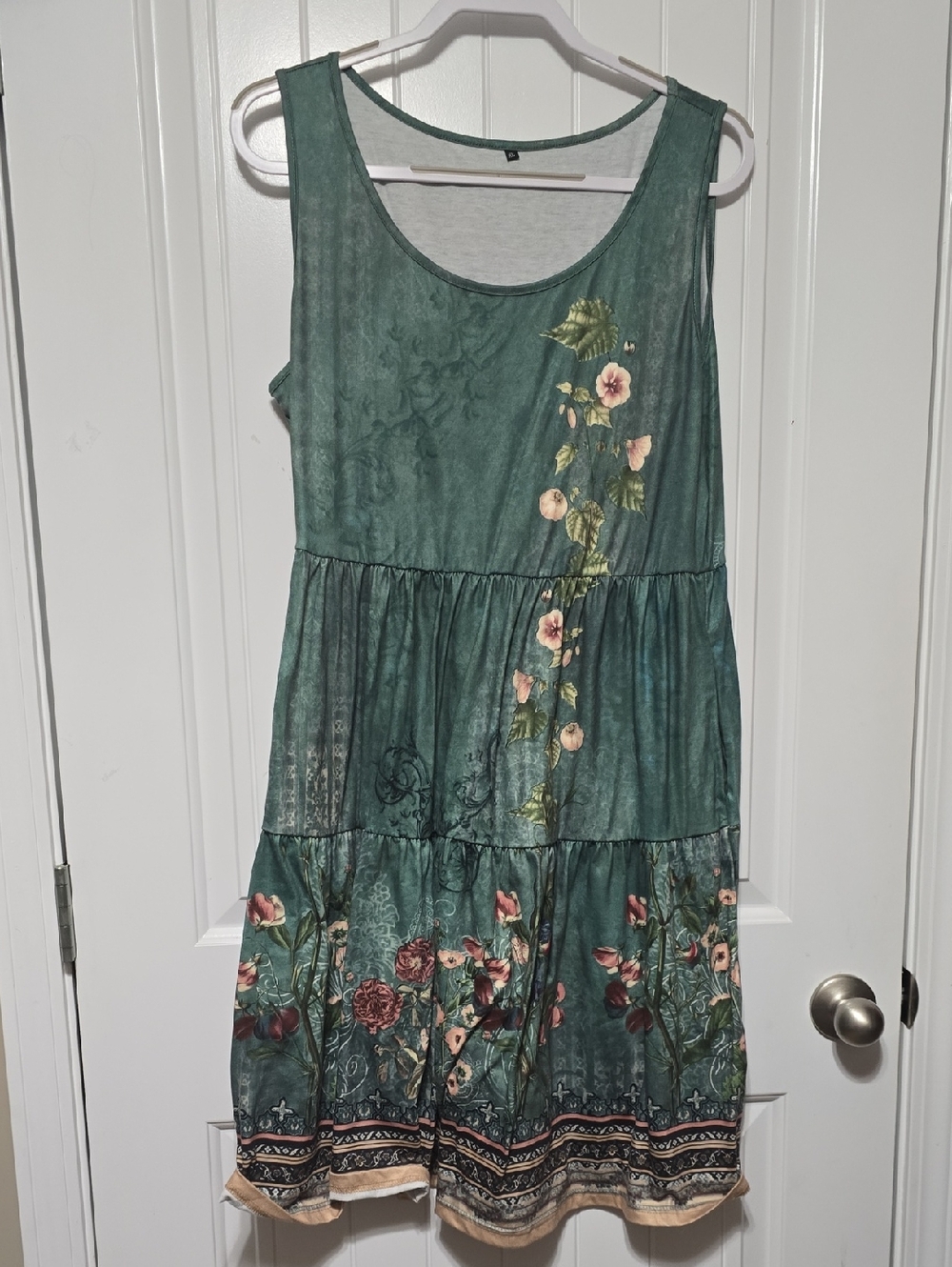 Amazon Green Floral Tiered Sleeveless Dress